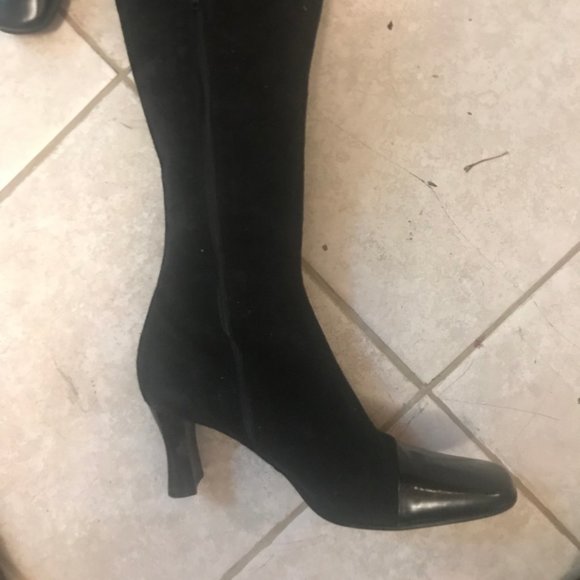 Joan & David 6.5 M Black Knee High Patent Leather & Suede Boots - Picture 3 of 7